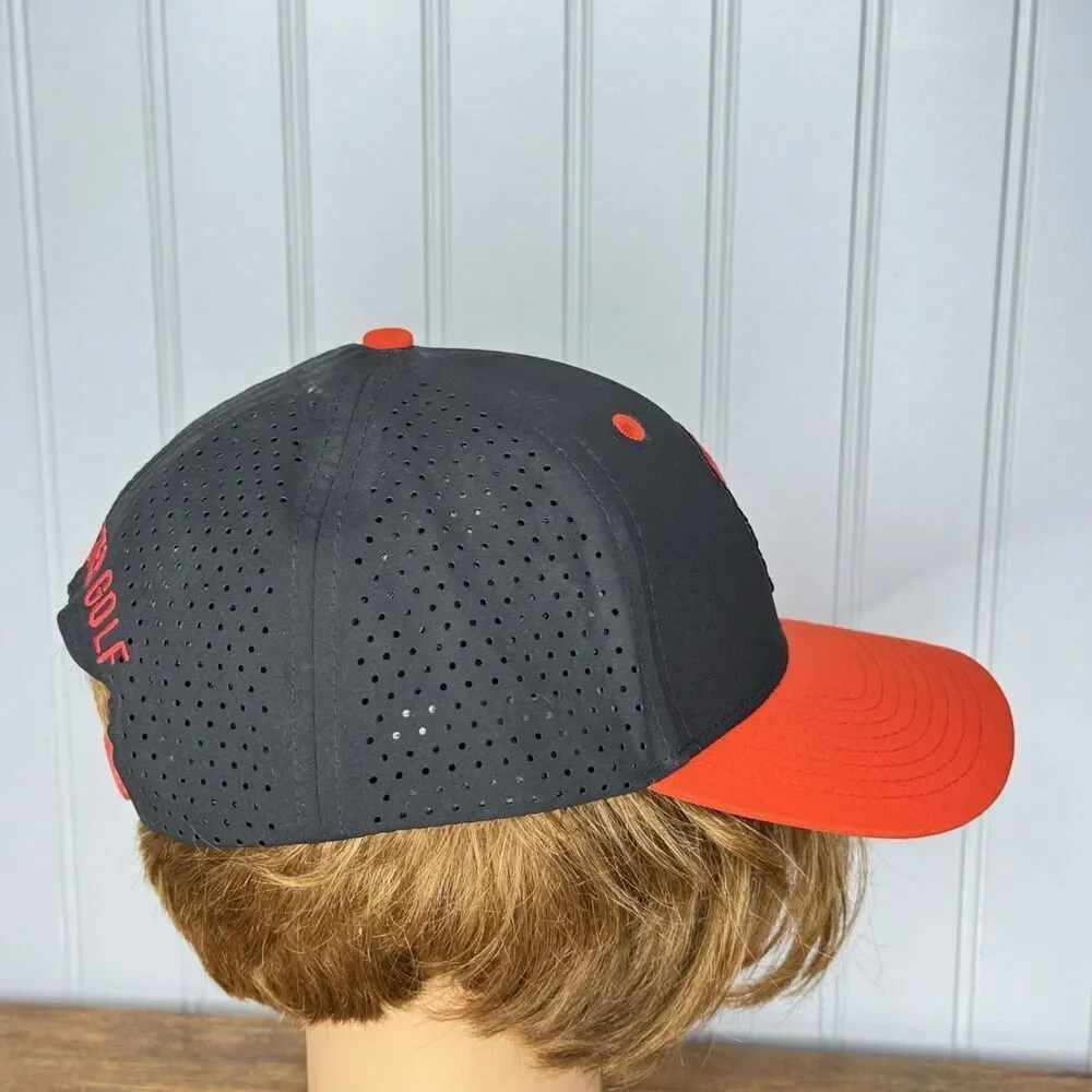 Red Rooster Golf Hat Black W/Red Bill Rooster Logo Perforated SnapBack